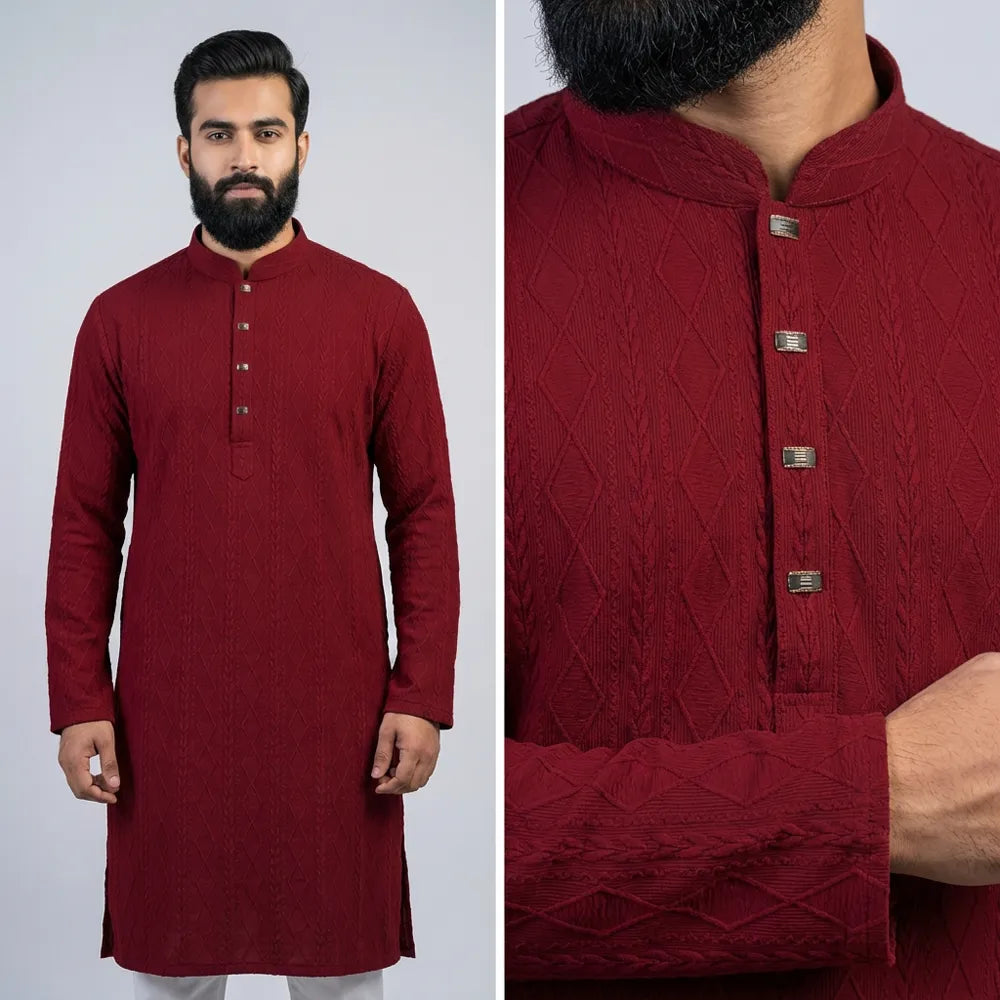Maroon embroidered traditional panjabi for men